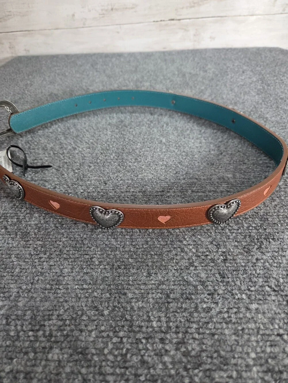 Catchfly Studio Women’s XL Western Heart Concho Belt Brown Teal Faux Leather